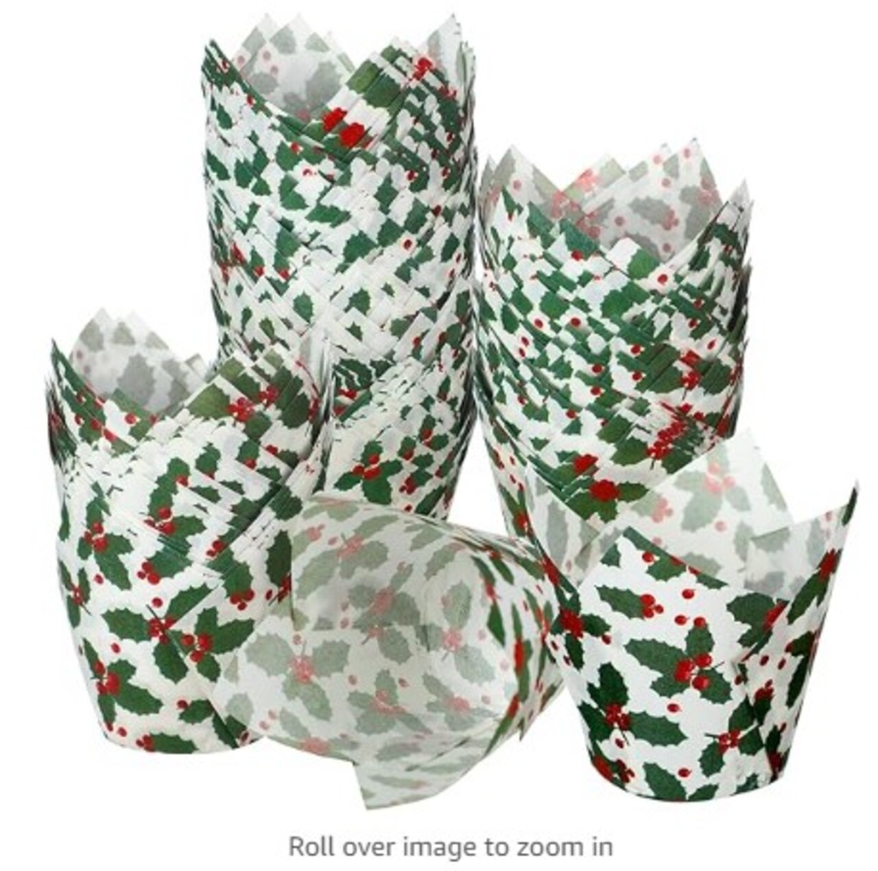 200 Pcs Christmas Cupcake Wrappers Holly Christmas Tulip Cupcake Liners Tulip Cupcake Wrappers and Holly Muffin Liners for Christmas Party Decoration